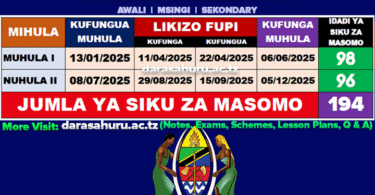 Mihula Ya Masomo 2025/2026 PDF - Awali, Msingi na Sekondari