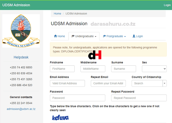 University of Dar es Salaam(UDSM) Admission Online Application System