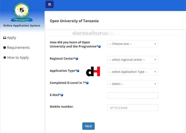 Open University of Tanzania(OUT) Admission Online Application System