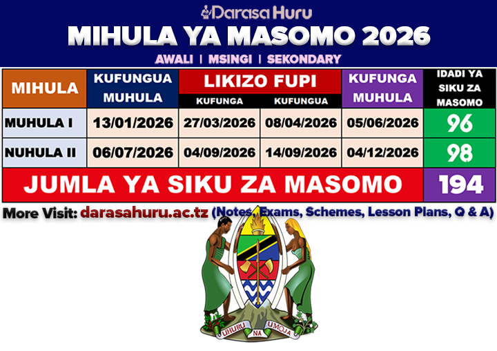 MIHULA YA MASOMO 2026
