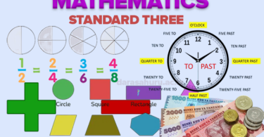 TANZANIAN CURRENCY, MATHEMATICS STANDARD THREE NOTES - ALL TOPICS, MEASUREMENT OF TIME, FRACTIONS, SHAPES AND FIGURES, MEASUREMENTS OF LENGTH, MASS AND VOLUME, ADDITION AND SUBTRACTION OF WHOLE NUMBERS, WHOLE NUMBERS, MATHEMATICS STD 3 THREE NOTES