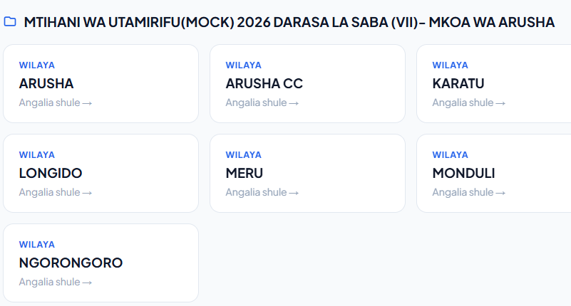 ARUSHA STANDARD VII MOCK EXAMINATION RESULTS, 2026