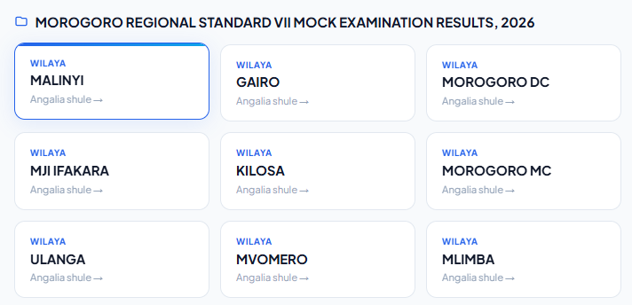 MOROGORO STANDARD VII MOCK EXAMINATION RESULTS, 2026